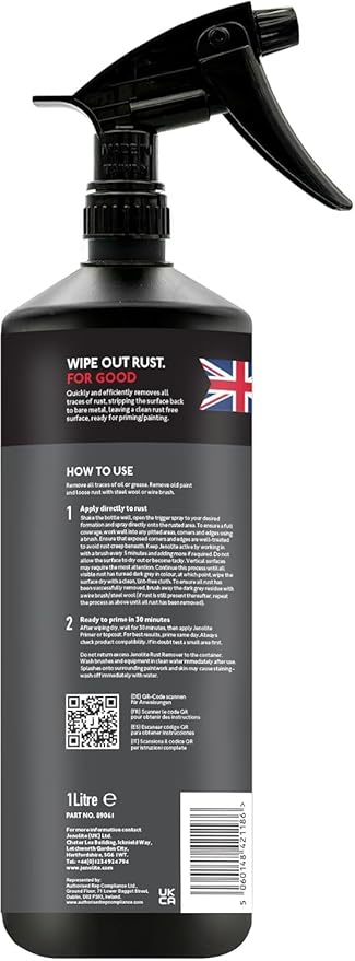 JENOLITE Rust Remover Trigger Spray for Metal 1 L (33.8 fl oz). Fast‑Acting Liquid Restores Bare Metal. Industrial Strength No‑Drip Spray Removes Rust & Oxide Films. Made in Britain