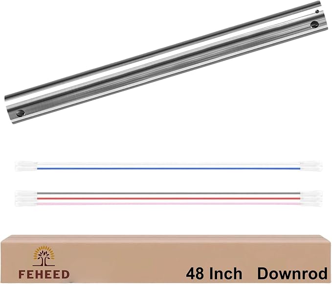 48 Inch Nickle Ceiling Fan Downrod, 1" Diameter Ceiling Fan Extension Rod (No Threads) with 5 x 18-AWG Wires,Universal Down Rods for Ceiling Fans,Easy Installation