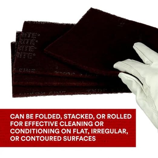 3M Scotch-Brite 7447 General Purpose Hand Pads, Very Fine Grade, 6” x 9” Maroon Abrasive Pads (Aluminum Oxide, Pack of 20)