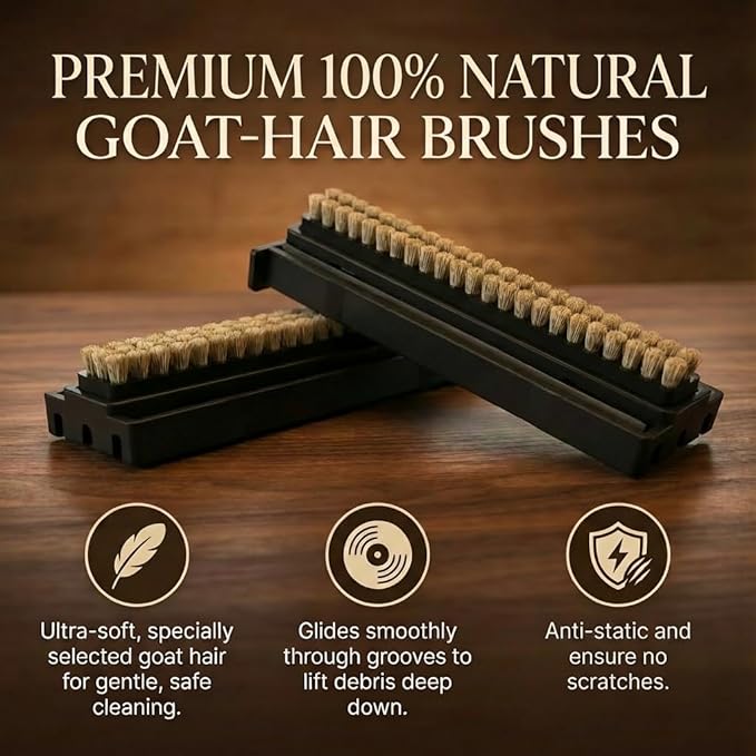 HumminGuru EZ Record Washer, Manual Vinyl Record Cleaner Machine with Easy Spin & Watertight Label Clamp, Record Cleaning Kit with Gentle Goat-Hair Brushes, Alcohol-Free LP Fluid, Drying Rack & Cloth