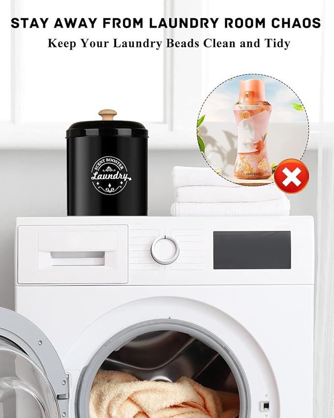 Laundry Scent Booster Beads Dispenser Container for Laundry Room Organization. Laundry Containers for Organizing with Lid. Metal Farmhouse Laundry Room Decor. Laundry Dispenser for Detergent (Black)
