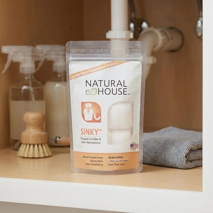 Natural House Sinky - Probiotic Garbage Disposal & Drain Cleaner Pods - Breaks Down Grease - Citrus Scent - Septic Safe - 4 Pack
