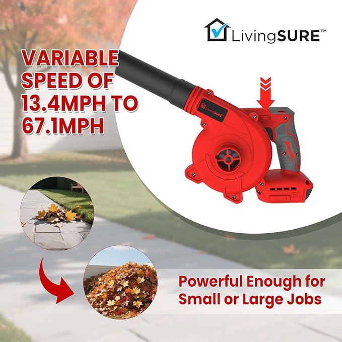 Cordless Compact Leaf Blower Vacuum by LivingSURETM Lightweight Electric Handheld Blower for Lawn and Leaf Care, Patio Cleaning, Dust Cleaner - Battery Not Included