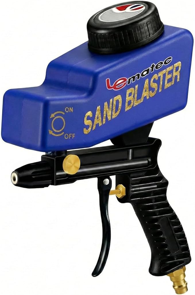 LE LEMATEC Portable Sand Blaster Gun Pro Kit (Pistola de Arena) - Premium Rust & Paint Removal for Auto, Patio & Furniture Restoration - Ceramic Nozzle - Optimized for 90 PSI 4 CFM Compressors