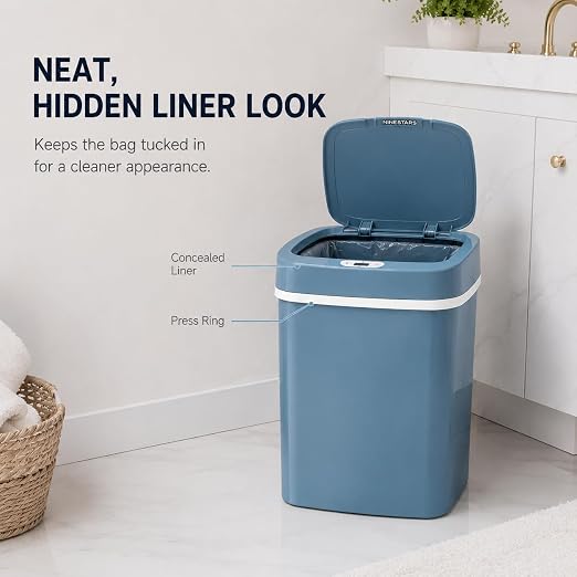 DZT-12-5S Smart Motion Sensor Trash Can 10.3 * 7.8 * 14.1inch | 0.3s Fast Opening, Auto Close & Touch-Free Operation for Home and Office (Blue)