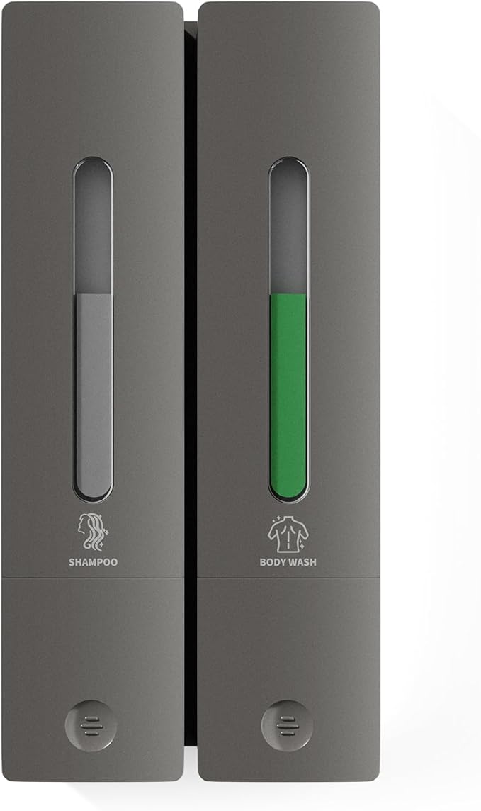 Shampoo and Conditioner Dispenser 2-Chamber Wall-Mounted Shower Soap Dispenser, No-Drill Installation, 800ML Capacity, Ideal for Bathrooms and Hotels (Gun Grey)