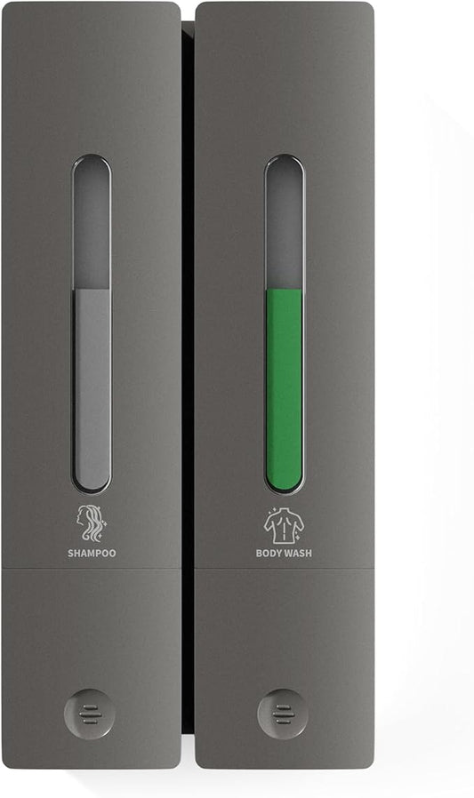 Shampoo and Conditioner Dispenser 2-Chamber Wall-Mounted Shower Soap Dispenser, No-Drill Installation, 800ML Capacity, Ideal for Bathrooms and Hotels (Gun Grey)