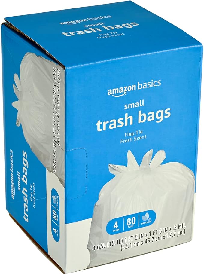 Amazon Basics Trash Bags, 4 Gallon, 80 Count (Pack of 3) | Flap Ties | Fresh Scent
