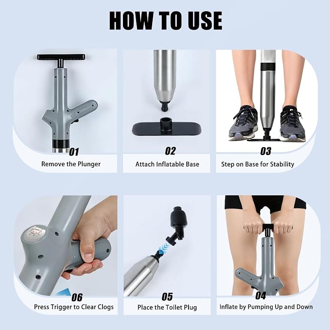 High Pressure Toilet Plunger,Air Drain Unclogger Blaster with Visual Barometer & 6 Different Plunger headss,Upgraded Toilet Plunger,Heavy Duty Clog Remover Kits for Bathroom Sink & Toilet