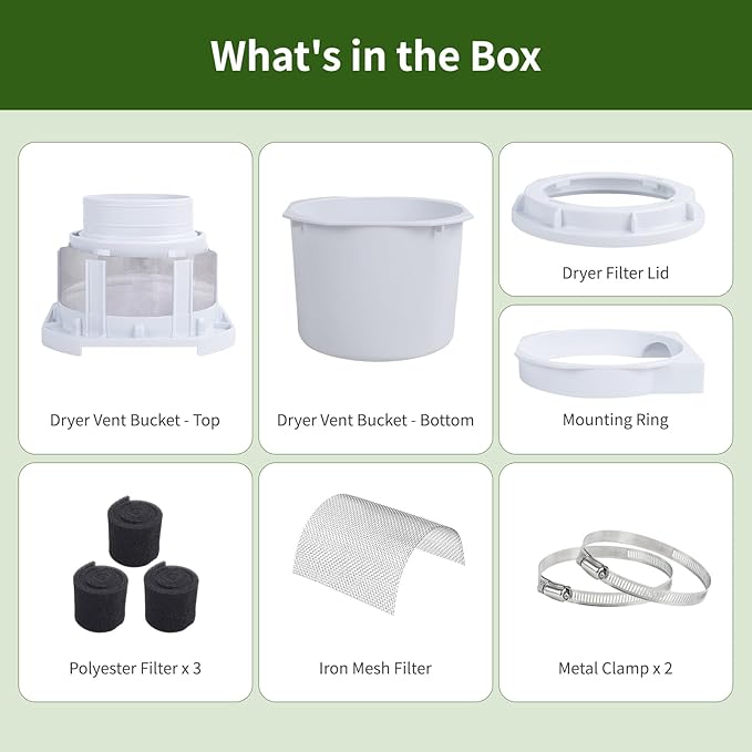 2026 Exclusive 3-in-1 Indoor Dryer Vent Kit - Dryer Lint Catcher Box Water Filter Bucket - Indoor Dryer Lint Trap for Electric Dryer | White No Duct Included