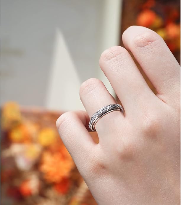 Ladytree Spinner Fidget Anxiety Ring,925 Sterling Silver Stress Relief Worry Ring,Platinum Plated ADHD Autism Jewelry,Birthday Mom Gift for Women