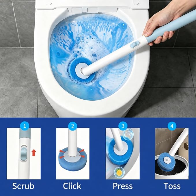 RV Toilet Brush & Holder, Wall Mount Toilet Cleaner with 56 Cleaner Refills | Hands-Free Toilet Bowl Wand Kit for RV Camper & Small Bathroom