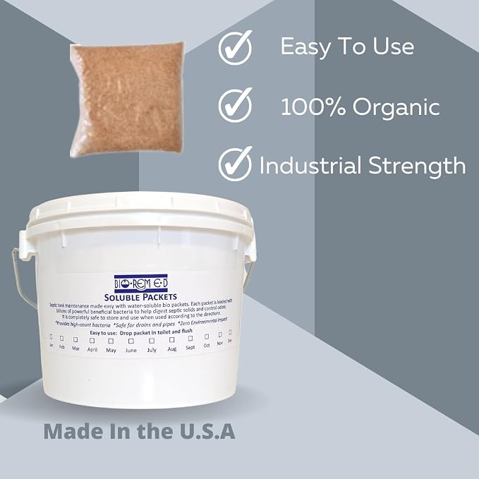 Industrial Strength Septic Tank Treatment, Flushable Live Bacteria Packets, Dissolvable Sewer & Drain Line Treatment to Prevent Expensive Sewage Backups, 1-Year Supply (12 Packets)