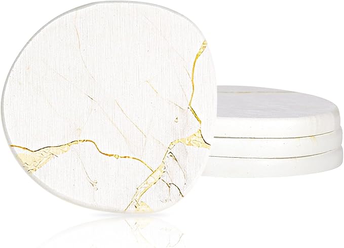 Diatomaceous Earth Coasters Set of 4，Super Absorbent Quick-Dry Heat-Resistant Drink and Coffee Coasters, Modern Stone Irregular Design for Kitchen Counter and Coffee Table (White Coaster)