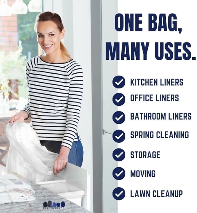 Plasticplace 20-30 Gallon Trash Bags │ 0.7 Mil │ White Garbage Can Liners │ 30" x 36" (200 Count)