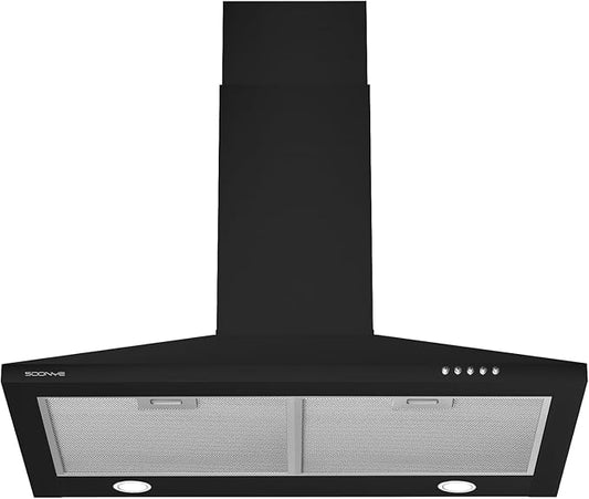 30 Inch Wall Mount Range Hood Ducted/Ductless Convertible Kitchen Exhaust Hood with 450 CFM Motor, 3 Speed Fan, LED Lighting and Dishwasher Safe Filters, Matte Black Painted Finish