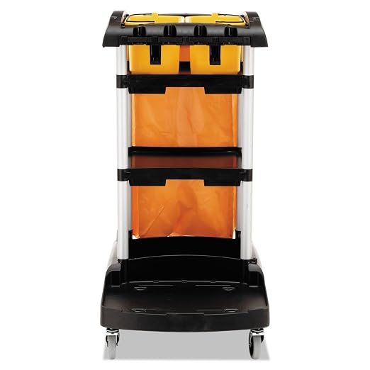 Rubbermaid Commercial Products Industrial High Capacity Storage Janitorial Cart with Wheels/Casters Two Caddies and Zippered Yellow Bag for School/Retail/Hospitality/Restaurant Black