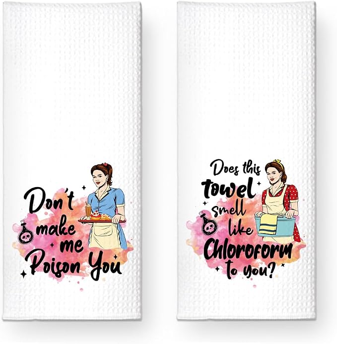 Don't Make Me Poison You Funny Kitchen Towels 2 Pack, Cute New House Gift for Hostess, Mother's Day Birthday Housewarming Gift for Mom Auntie Friends