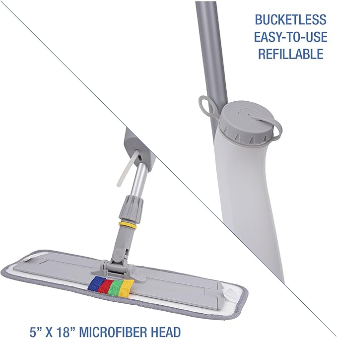 Boardwalk Bucketless Microfiber Mop System, 5 x 18 Blue Microfiber Head, 59" Gray Aluminum/Polypropylene Handle