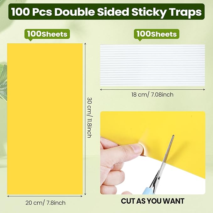 Qualirey 11.8 x 7.8 Inch Extra Large Yellow Sticky Traps for Plant Double Sided Sticky Trap for Gnats with Twist Ties Fly Traps for Fruit Insect Fungus Bugs Indoor Outdoor (100 Pcs)