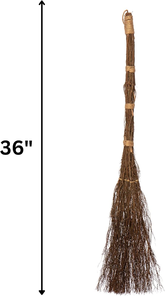 Pumpkin Spice Scented Broom – 36 Inch Rustic Heather Broom with Rope Loop for Easy Hanging – Farmhouse Kitchen Accent, Witchy Halloween Décor, Cozy Holiday Home Decoration & Door Protection