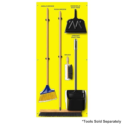 Clean & Sweep 5S Shadow Board/Wall Mount Broom Holder, 68" x 30" Board, 5S Cleaning Station - Board Only, Tools Sold Separately, Made in The USA by AccuformNMC, Yellow/White, PSB114YLWT