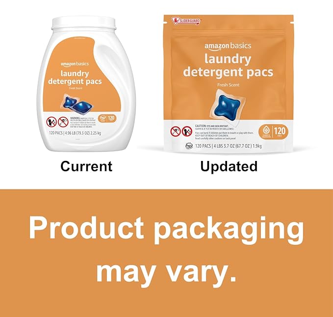 Amazon Basics Laundry Detergent Pacs, Fresh Scent, HE Compatible, Dissolves in Cold Water, 120 Count