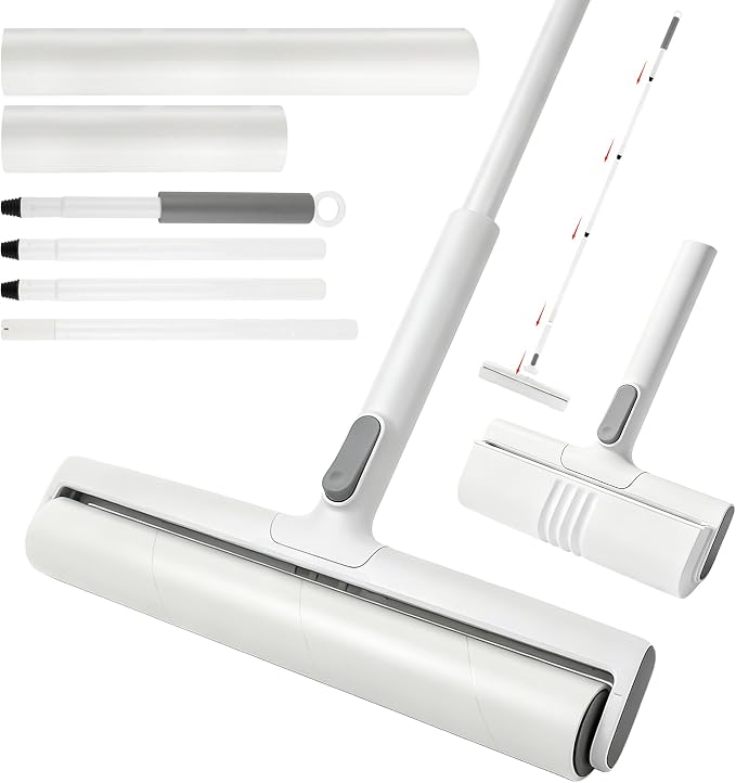 13.8" Large Lint Rollers/7.5" Small Lint Rollers for Pet Hair Extra Sticky,Large Roller with Long Handle for Cleaning Carpets, Clothing,Floors,Couch, Furniture Wall Cleaner Mop Dust Remover (White)