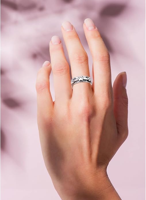 Ladytree Spinner Fidget Anxiety Ring,925 Sterling Silver Stress Relief Worry Ring,Platinum Plated ADHD Autism Jewelry,Birthday Mom Gift for Women