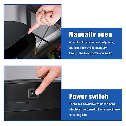 13 Gallon 50 Liter Garbage Can Kitchen Trash Can with Lid Automatic Sensor Touch Free Stainless Steel Waste Bin for Bathroom Bedroom Home Office,Black