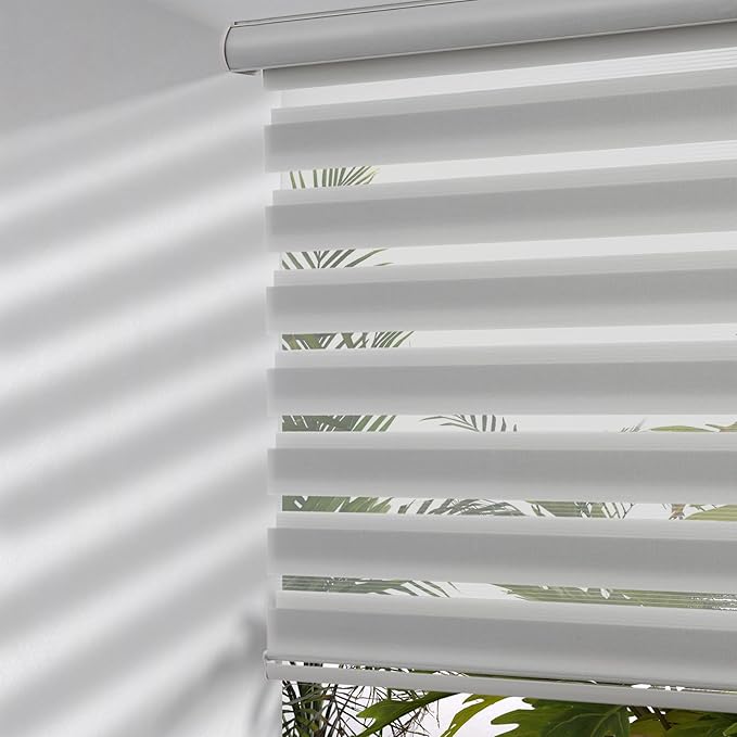 MYshade Cordless Zebra Blinds with Free-Stop Function - Dual Layer Light Filtering & Privacy Sheer Shades for Day and Night - Easy Install Window Shades for Home, Living Room, 33.5" W*72" H,Grey