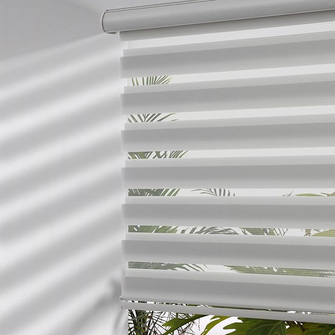 MYshade Cordless Zebra Blinds with Free-Stop Function - Dual Layer Light Filtering & Privacy Sheer Shades for Day and Night - Easy Install Window Shades for Home, Living Room, 29" W x 64" H,Grey