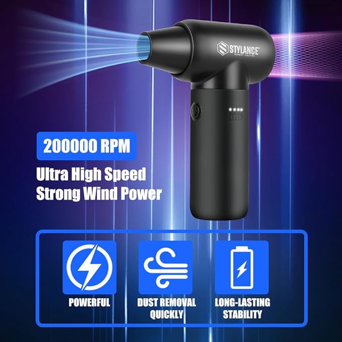 Compressed Air Duster,110000RPM Electric Air Duster, Mini Blower Jet Dry Blower for Computer, Keyboard, Car, Home, Outdoor Cleaning, Type-C (Black)