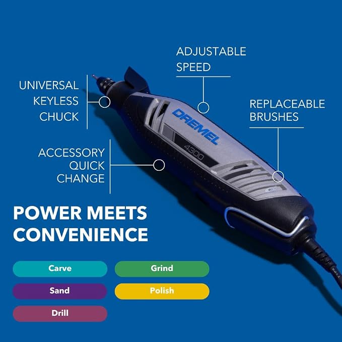 Dremel 4300-9/64 Rotary Tool Kit with Flex Shaft - 9 Attachments & 64 Accessories - Ideal for Engraving, Etching, Sanding, and Polishing