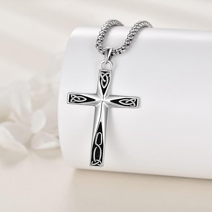 ONEFINITY Religious Cross Pendant Necklace Sterling Silver Origami Cross Pendant Gifts for Women Men Jewelry