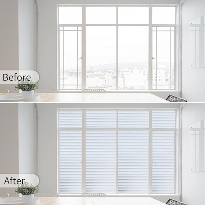 DERZGAO Window Privacy Film with Installation Tools, Blinds Pattern, Static Cling, Anti UV, Heat Control, Ideal for Home Shower Office Glass Door (Blinds Pattern, 23.6X157.4Inch)