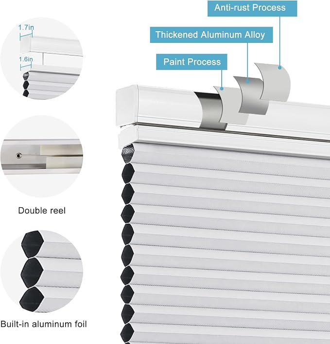 MYshade Top Down Bottom Up Shade Cordless Cellular Shades Blackout Blinds for Indoor Windows Room Darkening Window Blinds & Shades Easy to Install 32" W X 72" H (White)