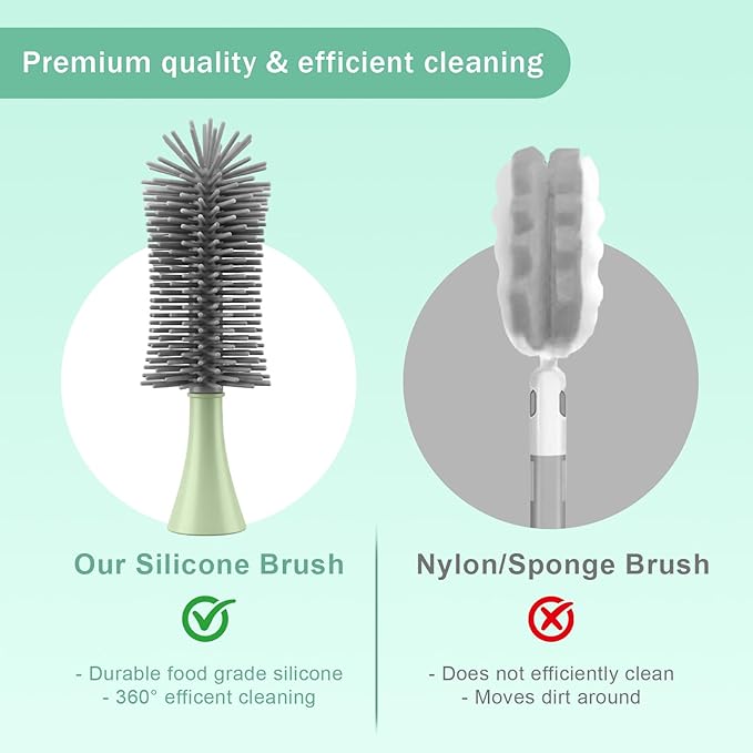 Electric Bottle Brush Cleaner Set, USB Rechargeable 360° Spin Baby Bottle Cleaner with 2 Brush Heads & Straw Brush, Waterproof, High/Low Speed, Portable Travel Cleaning Kit, Green