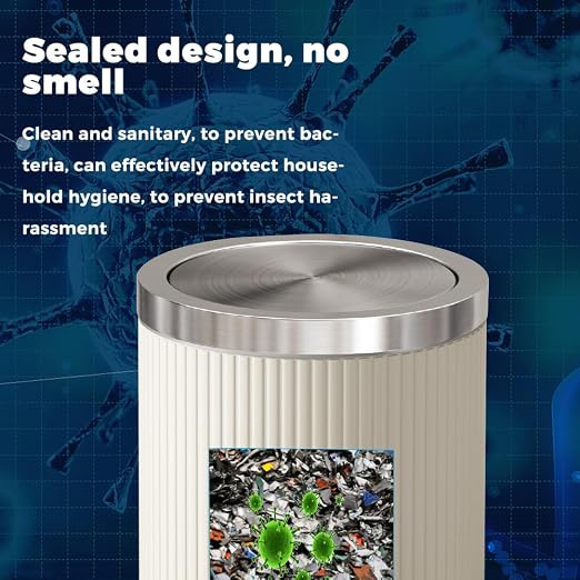 Bathroom Trash can with lid,Flip Lid Trash Can for Bedroom,Hide the Garbage Bag,Medium Garbage Can for Living Room,Hotel,(15L-White-Silver)