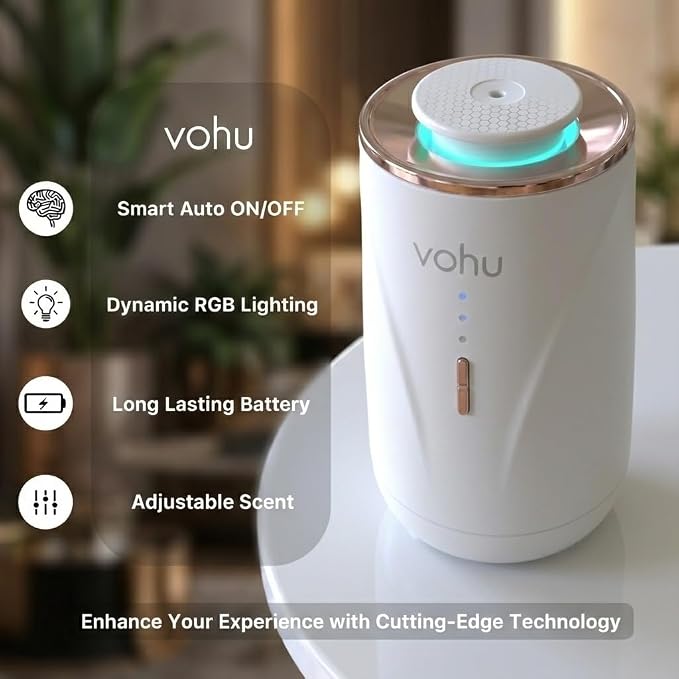 Smart Scent Diffuser – 2-in-1 for Car & Home, Waterless Essential Oil Air Freshener, Auto-On/Off Vibration Sensor, Quiet, USB-C Rechargeable, 2000mAh Battery