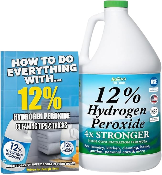 Nature's Freedom 12% Hydrogen Peroxide, NSF Listed, 1 Gallon with “How to Do Everything with 12% Hydrogen Peroxide” Cleaning Book – Pure H2O2 for Home & Surface Cleaning