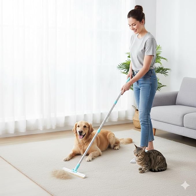 Carpet Rake for Pet Hair Removal 3-Section Dog Hair Remover Broom for Couch, Rug Fluffer for Matted Carpet, Reusable Tool for Furniture, Stairs & Car Interiors