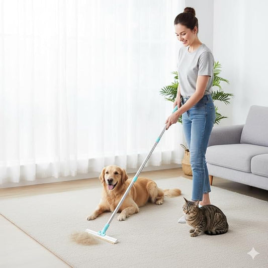 Carpet Rake for Pet Hair Removal 3-Section Dog Hair Remover Broom for Couch, Rug Fluffer for Matted Carpet, Reusable Tool for Furniture, Stairs & Car Interiors