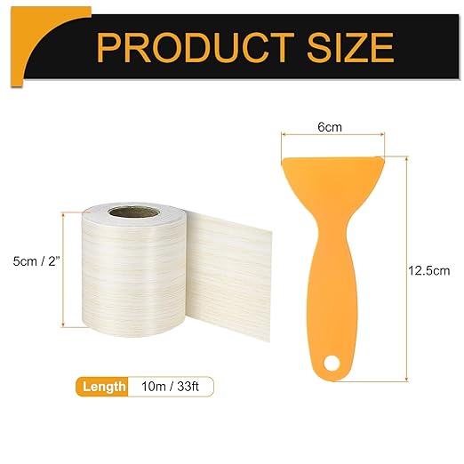 HARFINGTON Wood Grain Repair Tape 2 Inch x 33ft Self Adhesive Repair Patch Tape Simulated Wooden Floor Tapes with Plastic Scraper for Tables Doors Windows Furniture, White Poplar