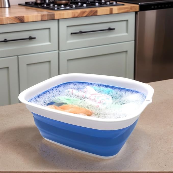 SAMMART 7.7L (2 Gallon) Collapsible Tub - Foldable Dish Tub - Portable Washing Basin - Space Saving Plastic Washtub (Blue, S)
