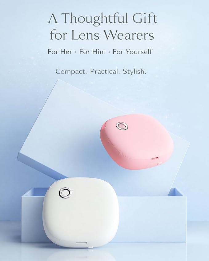 Vastsoon Ultrasonic Contact Lens Cleaner Machine – Portable, Rechargeable Cleaning Kit with 4 Contact Lens Solution Cases, Applicator & Removal Tools – for Travel & Home Use (White)