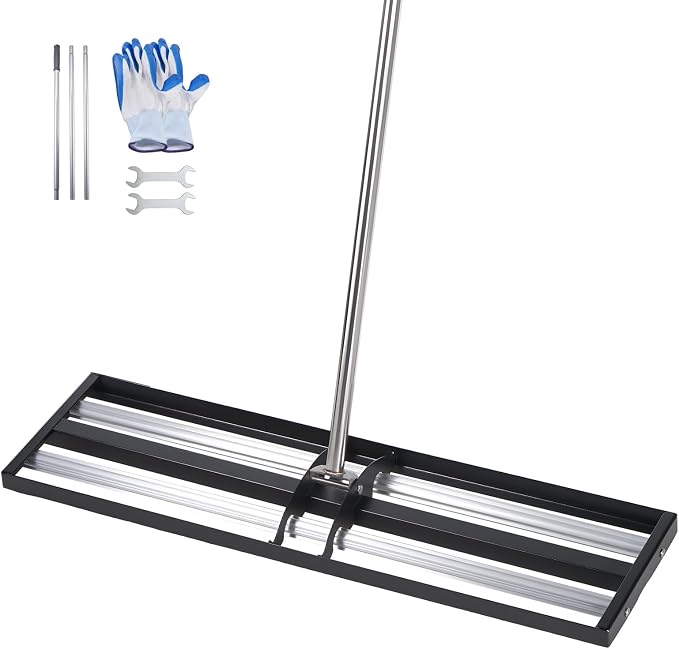 VEVOR Updated Lawn Leveling Rake with Roller, 48'' x 10" Stainless Steel Lawn Leveler with 83.9'' Adjustable Handle, Heavy Duty Yard Leveling Rake, Effort Saving Lawn Leveling Tool for Yard Golf Court