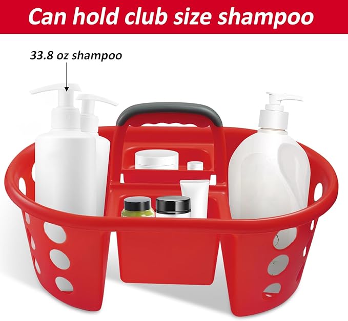 SIMPLYKLEEN Large Shower Caddy Portable 2PC - Made in USA Plastic Jumbo Size Dorm Storage Candy Tote with Handle Shower Organizer for Bathroom, Pantry, Kitchen, College Dorm, Red