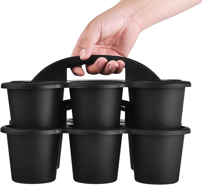 ALINK 6 Pack Classroom Caddy Storage Basket with Handle, Plastic Drink Cup Caddy Holder, 6 Compartments for Kids, Table, Office, Arts, Crafts, Crayon, Marker, Pencil, School Supplies - Black