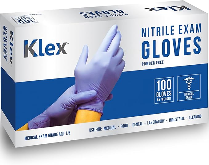 Klex Nitrile Exam Gloves - Medical Grade, Powder Free, Rubber Latex Free, Food Safe, Lavender
